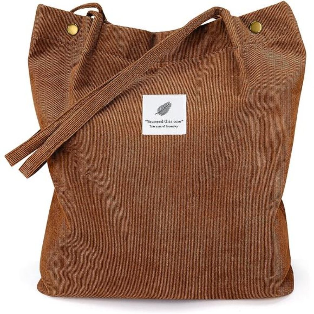 Tote Corduroy Bag Women's Shoulder Purses for Office School Shopping Travel